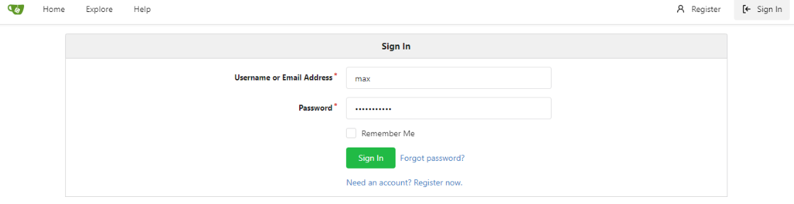Gitea login page